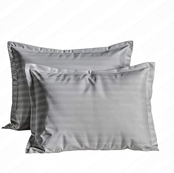 100% Cotton Pillow Shams - 300 Thread Count, Super Soft and Breathable. Set of 2 with 1cm Stripe Pattern, Standard Size 20x30 Inches Silver Grey