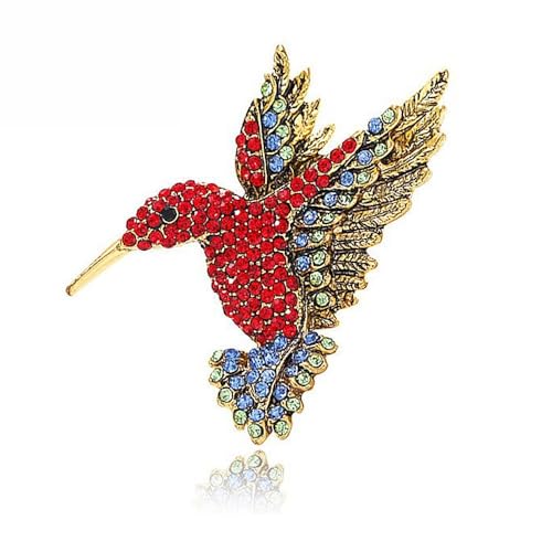 Image of JYFJR Antique Gold Silver Tone Bird Hummingbird Blue Austrian Crystal Pin Brooch Jewellery Red