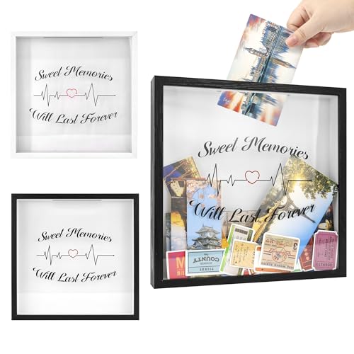 FramePro 3D Adventure Memory Shadow Box con Slot, Cornice Dolce in Legno Nero 11x11 per Biglietti, Foto di Viaggio e Artigianato (Rosso)