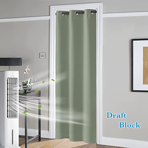 Image of RYB HOME Temporary Doorway Curtains Blackout Privacy Room Divider Curtains Portable Drapes for Closet Wall Panel for Bedroom Living Room Dining Basement Window, W 60 x L 108 inches, Sea Grenn