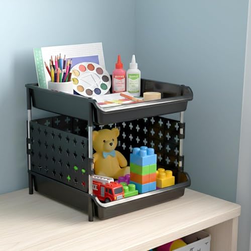 Image of JD Fresh 2 Tier Plastic Storage Drawer Organizer /Stackable Kitchen Organiser Rack /Breathable Design Shelf Storage Stand /Multipurpose Storage Rack for Kitchen, Office, kids room and Pantry (Black)