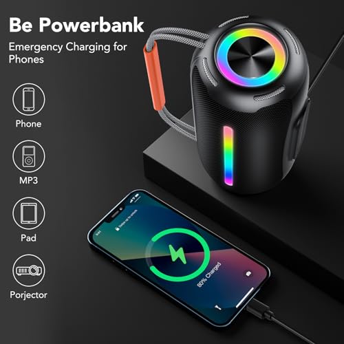 Image of aowoka Bluetooth Speaker Portable Wireless Bluetooth Speakers with HD Stereo Sound, BT 5.4 TWS Pairing, IPX7 Waterproof, 30H Battery Life with Led Light for Outdoor /Party /Sport /Travel /Gifts