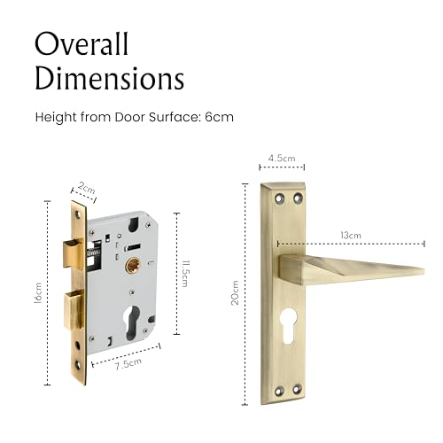 Image of LAPO Mortise Door Lock for Home Main Door & Bedroom with Handle | Left-Right Fit 30-50mm Door Home Office Hotel | 3 Brass Keys | Heavy-Duty 60mm Cylinder | 45x45mm Body | Antique Finish | CY-136
