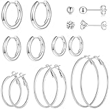 8 Pairs Stainless Steel Silver Hoop Earrings Set for Women Girls Minimalist Huggie Cuff Earrings Set