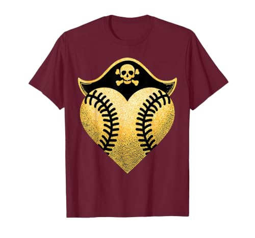 Baseball Pirate Baseball Player T-Shirt, Men, Burgundy, 3X-Large