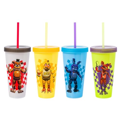 Image of Silver Buffalo Five Nights at Freddy's 4 Pack Color Changing Plastic Tumblers Featuring Freddy Fazbear, Bonnie, Chica, and Foxy, 24 Ounces