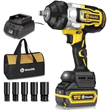 Cordless Impact Wrench 1/2 inch Impact Gun with Charger & 5 Sockets, Brushless Motor, 1000Ft-lbs, 21V, 4.0Ah Battery, Variable Speeds for Car/Pickup Truck/Mower/Industrial Tasks