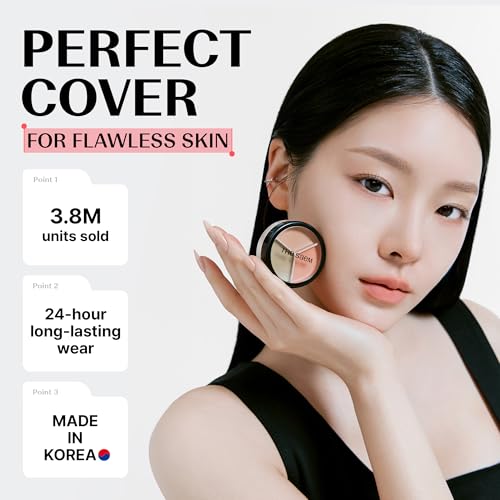 Image of THESAEM Cover Perfection Triple Pot Concealer 2-Pack Set - 03 Correct Up Beige & 04 Tone Up Beige - 6-Color Multi Concealer Palette Kit - Korean Makeup with Sweet Almond Oil for Light Skin Tones
