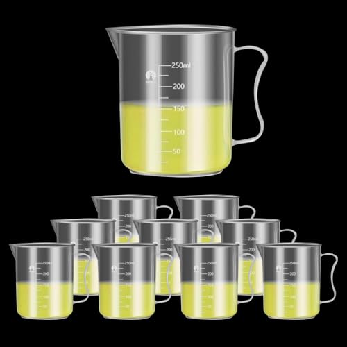 Image of Measuring Jugs, Plastic Food Grade Liquid Measuring Cups Molded Graduations - Chemical Resistant, Autoclavable - Handle for Convenient Lifting (10, 250ml)