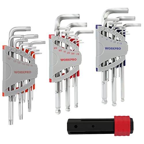 WORKPRO Allen Wrench Set, 27-piece Long Arm Ball End Allen Key Set,Hex Key, Torx Key, with T-handle for Excellent Grip & Torque Transfer