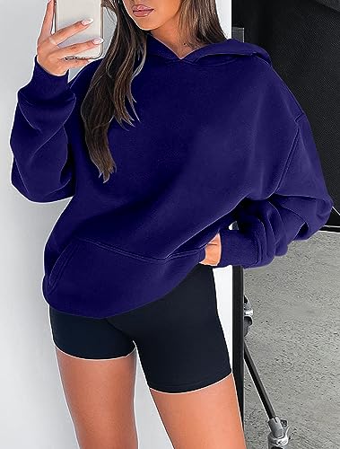 onlypuff Women Hoodies Casual Pullover Long Sleeve Sweatshirt Kangaroo Pocket Drop Shoulder Sweater