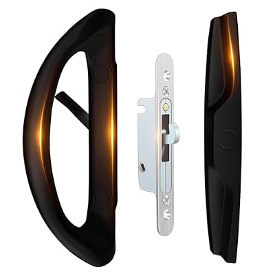 KIDOACOW Black Sliding Glass Door Handle Set Non-keyed Paito Door Handle wtih Mortise Lock and Keeper, Fit 3-15/16” Screw Hole Spacing. Thickness from 1” to 1-3/4”