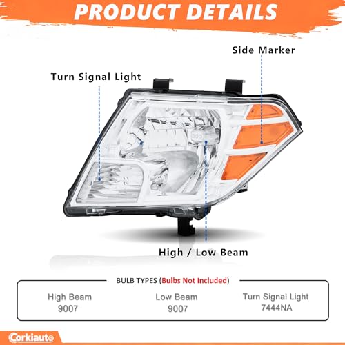 Headlights Assembly Compatible with 2009-2021 Nissan Frontier Head Lamps Driver and Passenger Side, Chrome Housing Amber by corkiauto - Image 3