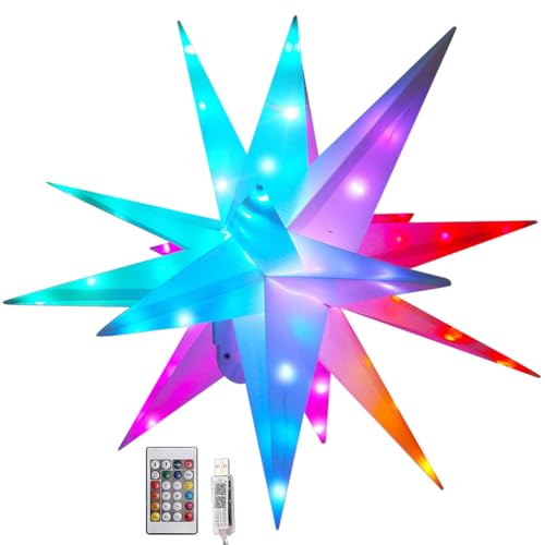 HTU Moravian Star Tree Topper -Compatible 25/40/50/60CM LED Christmas Star Tree Topper APP Remote Control Color Changing Christmas Tree Topper Star Shiny Light USB Powered Party Home Decorat
