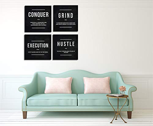 Grind Hustle Execution Conquer Black Entrepreneur Quotes Inspirational Canvas Wall Art - Motivational Canvas Print Framed Picture Painting For Office Home Decor Kids Room-12"X12"X4Pcs #TOP2