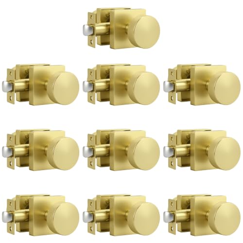 Knobonly 10 Pack Gold Closet Door Knobs Interior, Keyless Passage Door knobs(Non-Locking), Square Door Knobs for Hallway, Brass Door Handles Zinc Alloy by Knobonly - Used condition - US$58.50