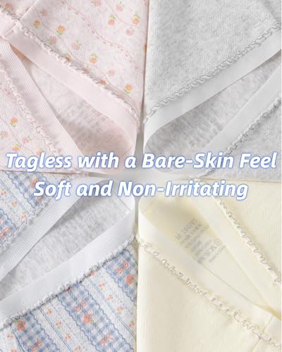Cute Floral Panties Girls,Moisture-Wicking Cotton Briefs,Extended Crotch Mid Rise Frilly Trim Soft Underwear,5 Pack4