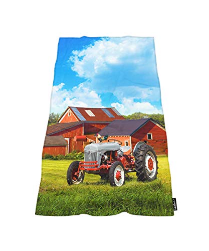 Moslion Comfy Bath Towels Farm Tractor Red Tractor Blue Sky Soft Bathing/Beach/Camping Towel for Women Men Girls Boys Large Size 64x32 Inches