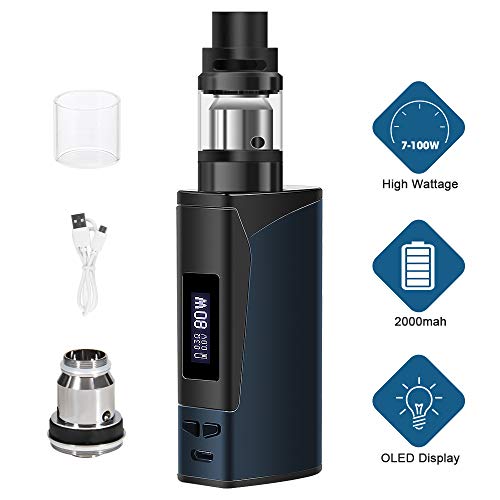 Sigaretta Elettronica, Starter kit sigaretta elettronica, Armor 100w, E Cigs, batteria ricaricabile 2000mah, kit Vape enorme con display, No E liquido, senza nicotina (Blue)
