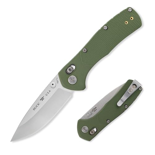 Buck Knives 791 Range Pro Folding Pocket Knife, EDC Knife, 3-3/8” Drop Point Blade, 154CM Stainless Steel, Glass-Filled Nylon Handle, Made in the USA, Green, 2.9 oz