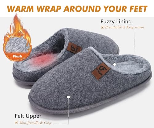 Image of COFACE Mens Cozy Memory Foam Scuff Slippers Casual Slip On Warm House Shoes Indoor /Outdoor Sandal Slippers With Arch Support Rubber Sole Size 7-15