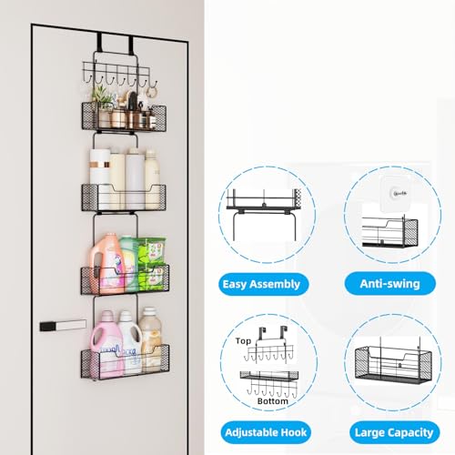 Over The Door Organizer Storage with 4 Metal Large Capacity Baskets — view 3