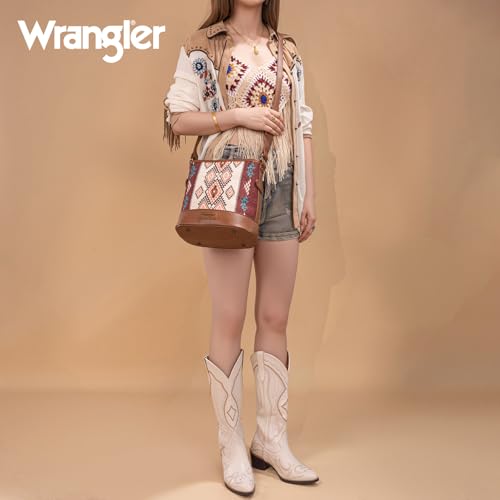 Image of Wrangler Aztec Crossbody Bags for Women Southwestern Print Canvas Shoulder Purse with Distressed Look and Adjustable Strap