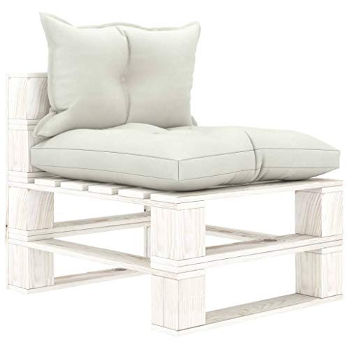 Xichuzi Sofá Central de palets para jardín Madera con Cojines Beige, Sofás para Patio, Sofa Exterior Jardin, Sofa Terraza, Muebles De Jardin Exterior