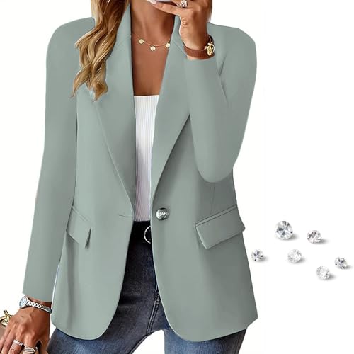 Generisch Minimalistischer Damenblazer mit Reverskragen und Knopfleiste, offener Business-Casual-Blazer (Hellgrün,M)