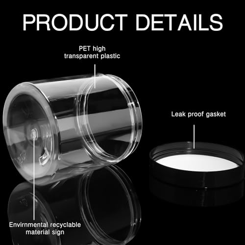 Image of Patelai 4 Pcs Plastic Jars Wide Mouth with Lids,16 Ounce,Black