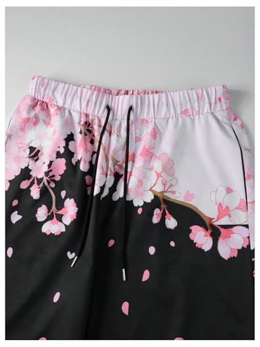 Men's 2 Piece Outfits Short Sleeve Sakura Japanese Kimono Cardigans and Drawstring Waist Shorts4