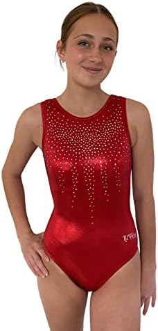 LIL'FOX Gymnastics Leotards for Girls - SHINY FOIL SHIMMER - Dance, Tumbling, Gymnastics Leotard (Red, Girls 6 - INT)