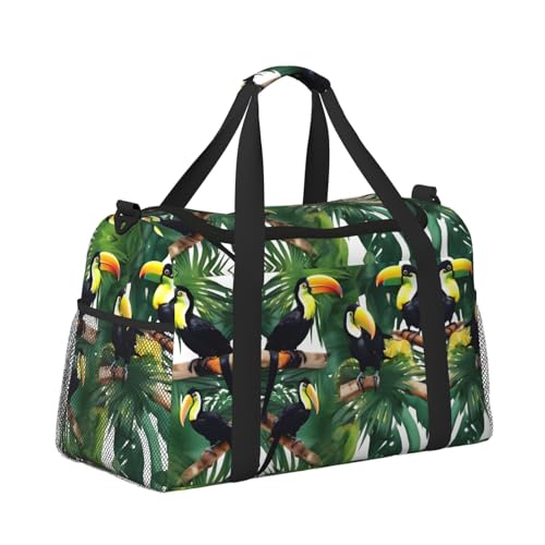 Toucans Parrot Palm Tree Leaves Print Travel Duffle Bag For Men Women Sport Gym Handbag With Shoulder Strap For Travel3