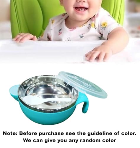 Image of Baby Stainless Steel 1 Bowl with 1 Spoon Set for Children,Baby Feeding Bowl,Stay Warm Bowl,BPA Free,Multicolor