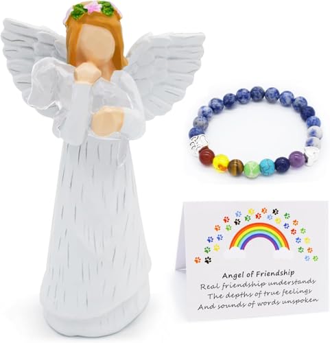 Anrkets Angel of Friendship Pet Memorial Gift – Dog Remembrance Angel Figurine with 7 Chakra Rainbow Bridge Bracelet, Sympathy Gift for Loss of a Beloved Dog