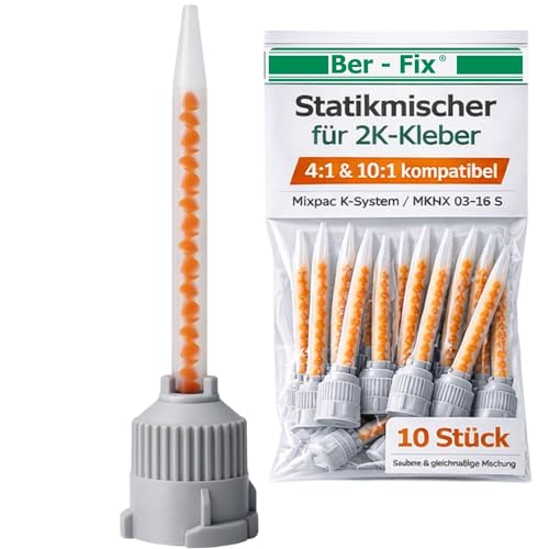 Ber-Fix 10x 4:1 Statikmischer MKHX 02-16S für 2K-Cyanacrylat, Epoxidharz & Mehr Präzises Mischrohr für Klebstoffe