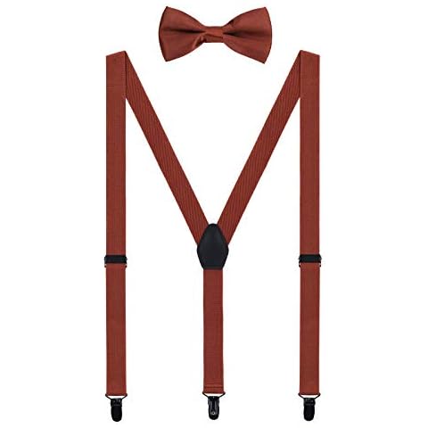 WANYING Men's Braces Bow Tie Set - 3 Black Clips Y Shape 2.5 cm Highly Elastic Braces for Men 140-185 cm - Retro Brown, For adult teen - retro brown with bow tie., Large Cover