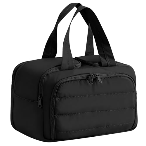 XWFB Travel Toiletry Bag Duffel - Water Resistant, Wide-open Large Lightweight Makeup Bag for Women with Handle & Wet Pocket, Puffy Organizer for Toiletries (black)