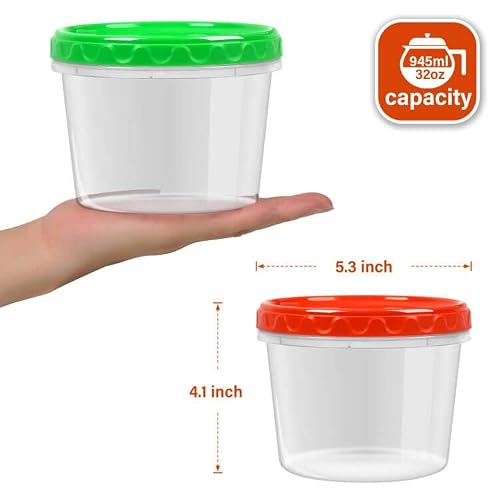 Eonjoe 12-Pack 32Oz Plastic Freezer Container Jars With Screw Lid Soup Jam Yogurt Cups Portion Control Meal Prep Food Storage Jar Kids Adult Snack Containers -Reusable, Stackable #TOP1