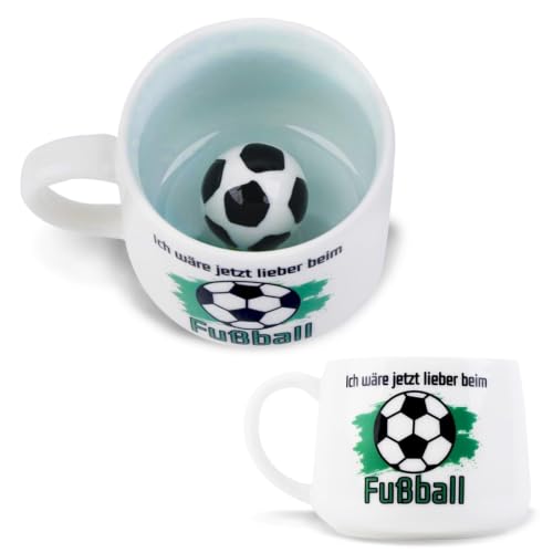 Aitsite Fußball Tasse Mit 3D Ball, Lustige tasse junge, Fussball Geschenke Jungen Kinder Papa Männer & Fußballfans | Originelle Fan Tasse für Vatertag, Papa Geburtstag & Weihnachten(Fußball)