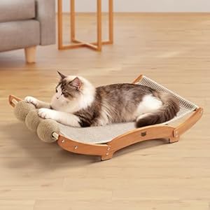 Extra-Larger Sisal Cat Scratcher Bed with Ball, 3-in-1 Cat Scratching Pad with Hammock, Natural Sisal with Solid Wood Frame Cat Scratch Post for Indoor Cats Lounger & Sleep & Scratch