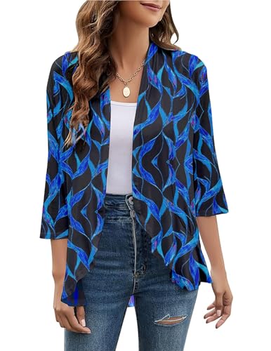 Cardigans for Women Trendy 3/4 Sleeves Lightweight Summer Flower Ruffles Striped Color Block Cardigan