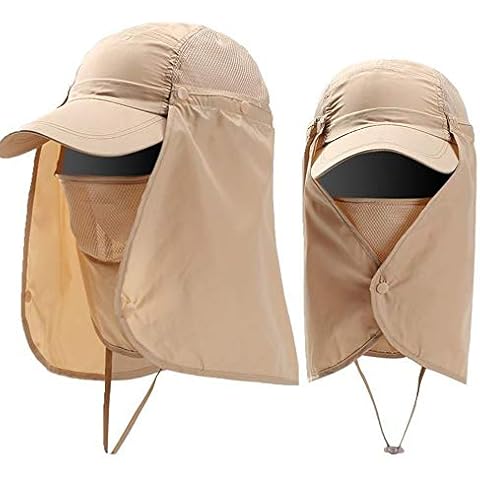XYX Outdoor UPF 50+ UV Sun Protection Waterproof Breathable Face Neck Flap Cover Folding Sun Hat for Men/Women (Khaki), Medium Cover