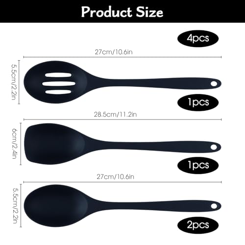 Miniatura 2 de Juego De 4 Utensilios De Cocina De Silicona, Espátula De Cuchara De Silicona Grandes Antiadherentes, Cucharas Ranuradas Negras Resistentes Al Alor Para Cocina Y Hornear 27,5 Cm