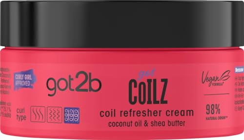 Got2b, Vegan, Curl and Coil Refresher Hair Cream, Infused with Coconut Oil, Castor Oil, Argan Oil and Shea Butter, Curl Enhancing, 200ml
