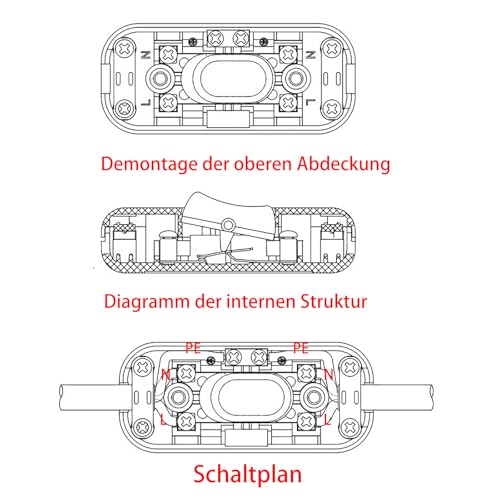 Powice Zwischenschalter mit Erdungsschutz, 250V 6A Schnurschalter für 2- und 3-adrige Netzkabel, Kabelschalter für Kleingeräte & Leuchten, Kippschalter mit Erdung, Gold
