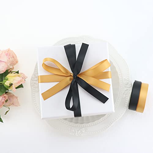 Dindosal 2 Roll Bundle Black And Gold Graduation Ribbon Double Face Satin Ribbon 1/2 Inch X 10 Yds Each Thin Gold Ribbon For Crafts Ribbon For Gift Wrapping Baby Shower #TOP3