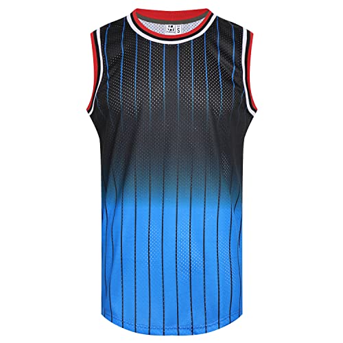 Pullonsy 00s Blank Basketball Jersey for Men Adult Mesh Team Sports Practice Tank Tops Shirt Streetwear,Black-Royal Gradient,Size Medium