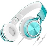 AILIHEN C8 Auriculares con micrófono y control de volumen Auriculares ligeros plegables para teléfonos celulares, tabletas, teléfonos inteligentes, computadora portátil, PC Mp3/4 (verde lima)