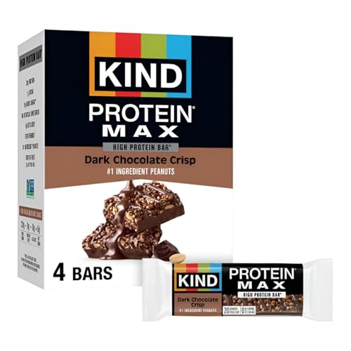 Image of KIND Protein MAX Bars, Dark Chocolate Crisp, Gluten Free, Low Sugar, High Fiber Snacks, 20g Protein, 4 Count